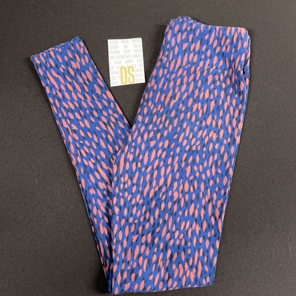 LuLaRoe New OS One Size Blue Geometric Leggings NWT - Picture 3 of 6